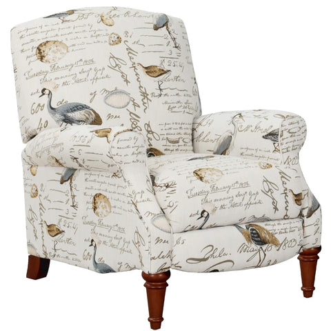 Sunset Trading Bird Script Pushback Recliner | Manual Reclining Chair | Aviary Patterned Upholstered Living Room Bedroom Reading Home Office | Ivory/Brown/Gray