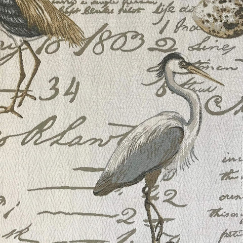 Sunset Trading Bird Script Pushback Recliner | Manual Reclining Chair | Aviary Patterned Upholstered Living Room Bedroom Reading Home Office | Ivory/Brown/Gray