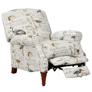 Sunset Trading Bird Script Pushback Recliner | Manual Reclining Chair | Aviary Patterned Upholstered Living Room Bedroom Reading Home Office | Ivory/Brown/Gray