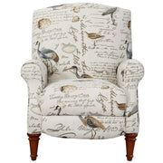 Sunset Trading Bird Script Pushback Recliner | Manual Reclining Chair | Aviary Patterned Upholstered Living Room Bedroom Reading Home Office | Ivory/Brown/Gray