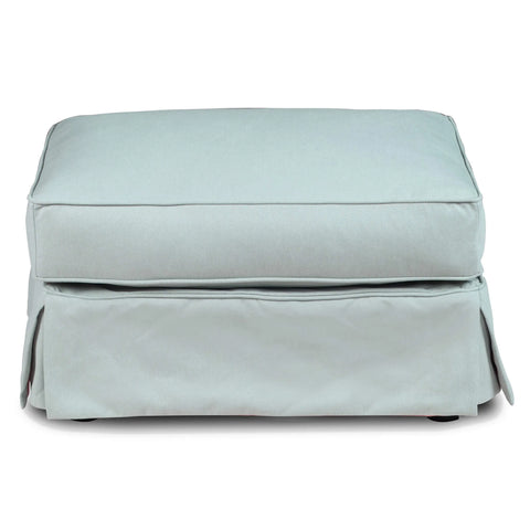 Sunset Trading Horizon Slipcovered Ottoman | Performance Fabric Washable Water-Resistant Stain-Proof | Ocean Blue