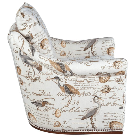 Sunset Trading Birdscript Swivel Chair | Low Back | Rolled Arms | Nailhead Trim