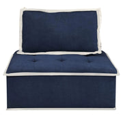 Sunset Trading Pixie Armless Accent Chair | Modular Sectional Seating | Navy Blue and Cream Fabric
