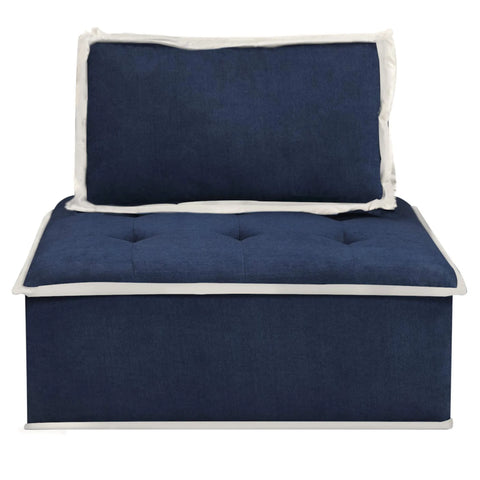 Sunset Trading Pixie Armless Accent Chair | Modular Sectional Seating | Navy Blue and Cream Fabric