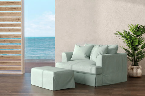 Sunset Trading Newport Slipcovered 44" Wide Ottoman | Performance Fabric Washable Water-Resistant Stain-Proof | Ocean Blue