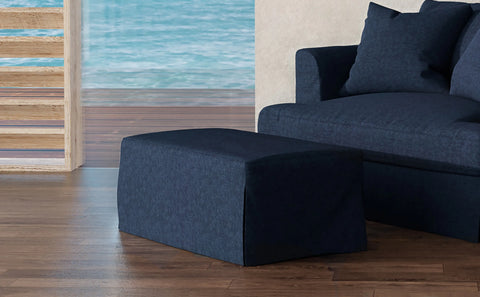Sunset Trading Newport Slipcovered 44" Wide Ottoman | Performance Fabric Washable Water-Resistant Stain-Proof | Navy Blue