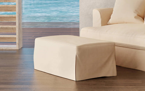 Sunset Trading Newport Slipcovered 44" Wide Ottoman | Performance Fabric Washable Water-Resistant Stain-Proof | Tan