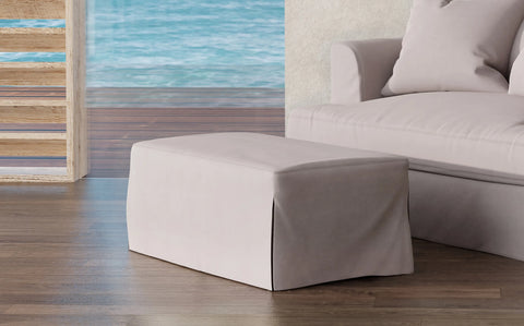 Sunset Trading Newport Slipcovered 44" Wide Ottoman | Performance Fabric Washable Water-Resistant Stain-Proof | Gray