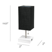 Simple Designs Petite White Stick Lamp with USB Charging Port and Fabric Shade 2 Pack Set