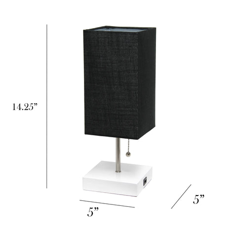 Simple Designs Petite White Stick Lamp with USB Charging Port and Fabric Shade 2 Pack Set