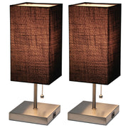 Simple Designs Petite Stick Lamp with USB Charging Port and Fabric Shade 2 Pack Set