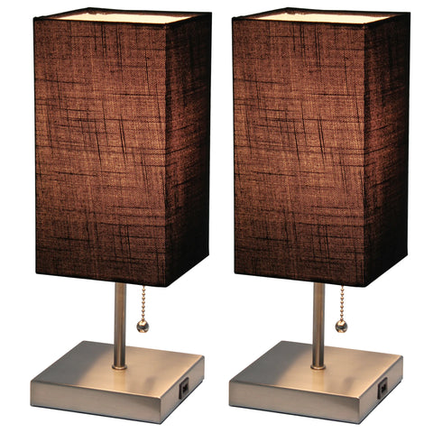 Simple Designs Petite Stick Lamp with USB Charging Port and Fabric Shade 2 Pack Set