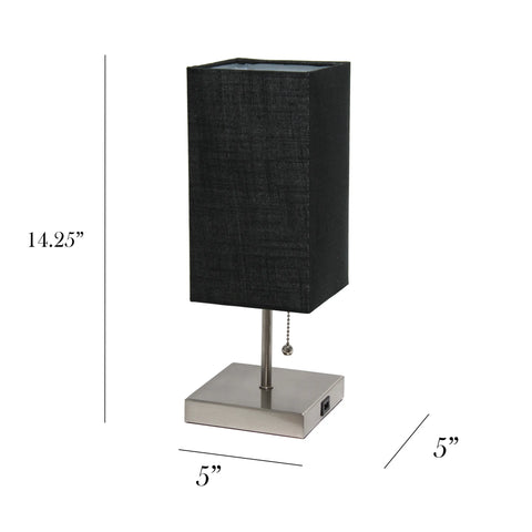 Simple Designs Petite Stick Lamp with USB Charging Port and Fabric Shade 2 Pack Set