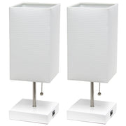 Simple Designs Petite White Stick Lamp with USB Charging Port and Fabric Shade 2 Pack Set