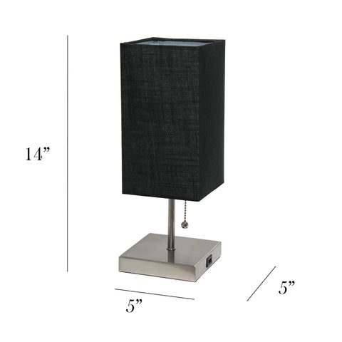 Simple Designs Petite Stick Lamp with USB Charging Port and Fabric Shade