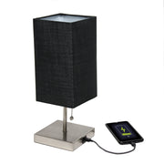 Simple Designs Petite Stick Lamp with USB Charging Port and Fabric Shade