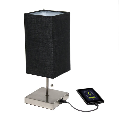 Simple Designs Petite Stick Lamp with USB Charging Port and Fabric Shade