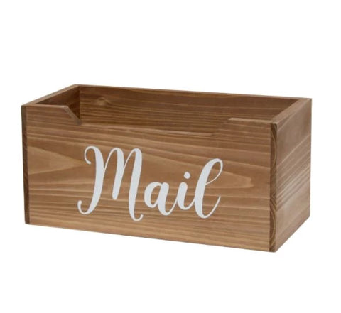 Elegant Designs Rustic Farmhouse Wooden Tabletop Decorative Script Word "Mail" Organizer Box, Letter Holder