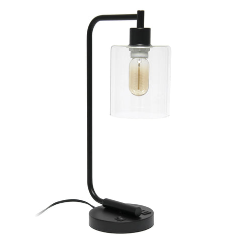 Lalia Home Modern Iron Desk Lamp with USB Port and Glass Shade