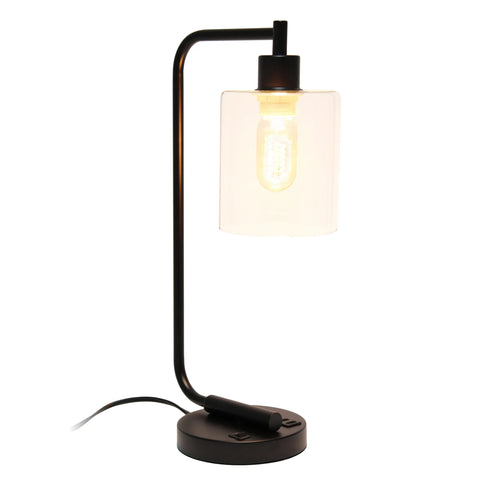 Lalia Home Modern Iron Desk Lamp with USB Port and Glass Shade