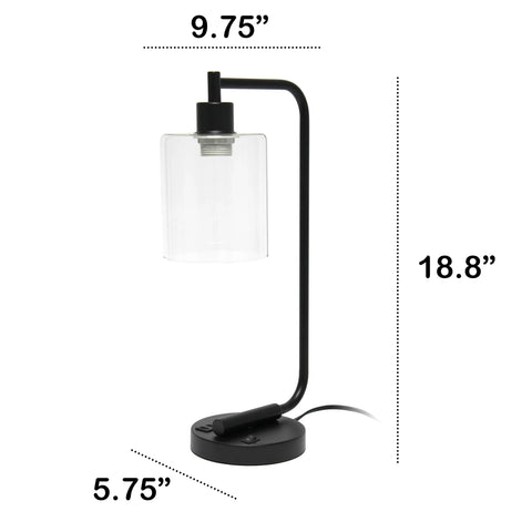 Lalia Home Modern Iron Desk Lamp with USB Port and Glass Shade