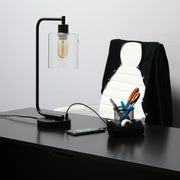 Lalia Home Modern Iron Desk Lamp with USB Port and Glass Shade