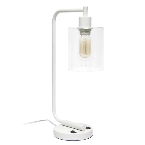 Lalia Home Modern Iron Desk Lamp with USB Port and Glass Shade