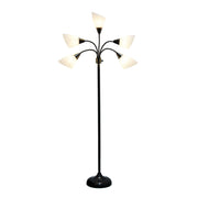 Simple Designs 5 Light Adjustable Gooseneck Black Floor Lamp with White Shades