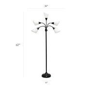 Simple Designs 5 Light Adjustable Gooseneck Black Floor Lamp with White Shades