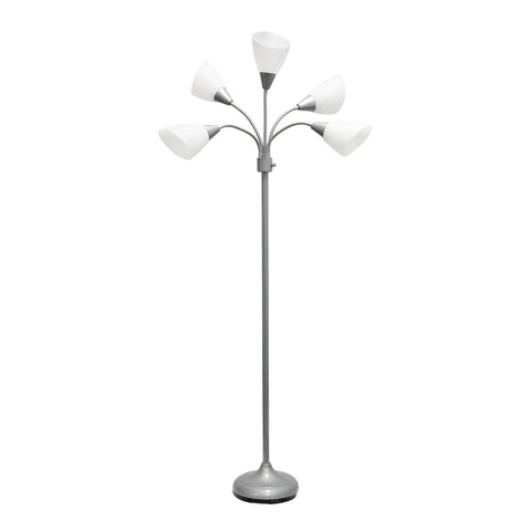 Simple Designs 5 Light Adjustable Gooseneck Black Floor Lamp with White Shades