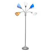 Simple Designs 67" Contemporary Multi Head Medusa 5 Light Adjustable Gooseneck Silver Floor Lamp with Shade