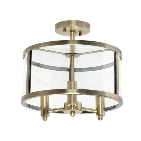 Lalia Home 3-Light 13" Industrial Farmhouse Glass and Metallic Accented Semi-flushmount