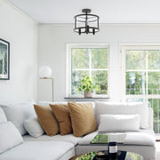 Lalia Home 3-Light 13" Industrial Farmhouse Glass and Metallic Accented Semi-flushmount