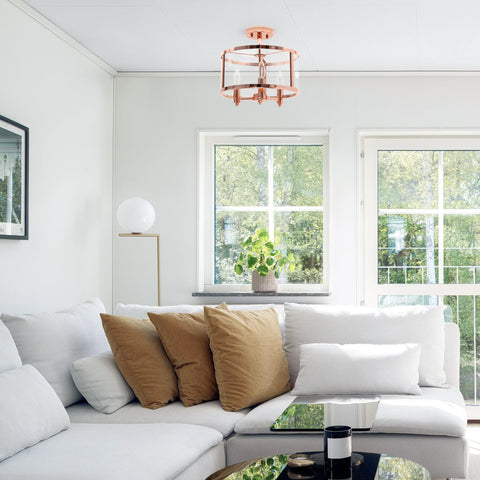 Lalia Home 3-Light 13" Industrial Farmhouse Glass and Metallic Accented Semi-flushmount