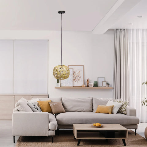 Lalia Home 1-Light 11.38" Bohemian Farmhouse Coastal Woven Paper Shade Pendant