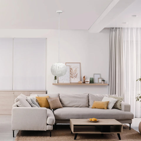 Lalia Home 1-Light 11.38" Bohemian Farmhouse Coastal Woven Paper Shade Pendant