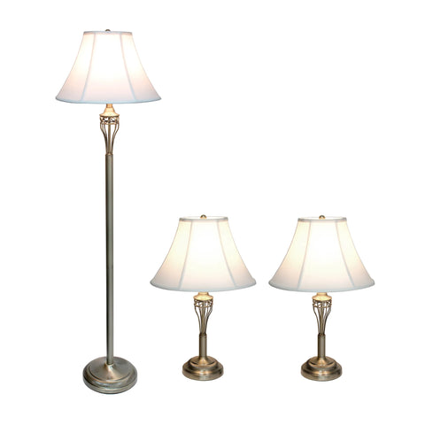 Lalia Home Perennial Roma Classic 3 Piece Metal Lamp Set (2 Table Lamps, 1 Floor Lamp)