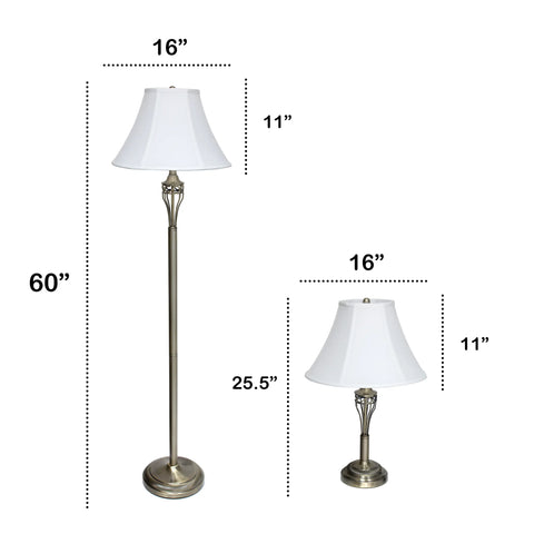 Lalia Home Perennial Roma Classic 3 Piece Metal Lamp Set (2 Table Lamps, 1 Floor Lamp)