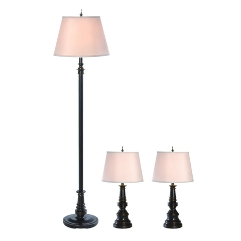 Lalia Home Homely Oxford Classic 3 Piece Metal Lamp Set (2 Table Lamps, 1 Floor Lamp)