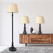Lalia Home Homely Oxford Classic 3 Piece Metal Lamp Set (2 Table Lamps, 1 Floor Lamp)