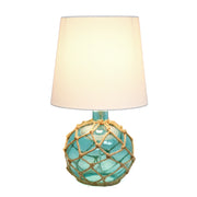 Lalia Home Maritime Medium Coastal Fisherman's Shoreside Colored Glass Rope Table Lamp with White Fabric Empire Shade
