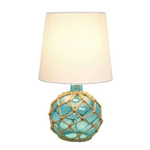 Lalia Home Maritime Medium Coastal Fisherman's Shoreside Colored Glass Rope Table Lamp with White Fabric Empire Shade