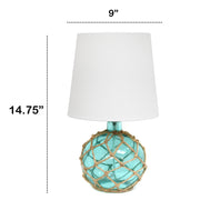 Lalia Home Maritime Medium Coastal Fisherman's Shoreside Colored Glass Rope Table Lamp with White Fabric Empire Shade