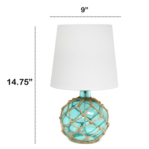 Lalia Home Maritime Medium Coastal Fisherman's Shoreside Colored Glass Rope Table Lamp with White Fabric Empire Shade