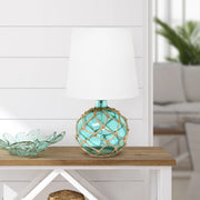 Lalia Home Maritime Medium Coastal Fisherman's Shoreside Colored Glass Rope Table Lamp with White Fabric Empire Shade
