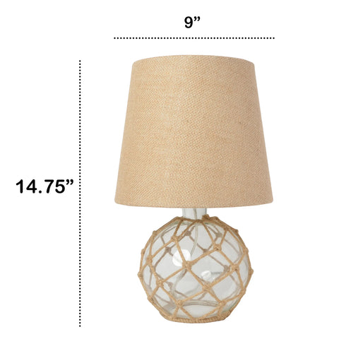 Lalia Home Maritime Medium Coastal Fisherman's Shoreside Glass Rope Table Lamp with Burlap Fabric Empire Shade