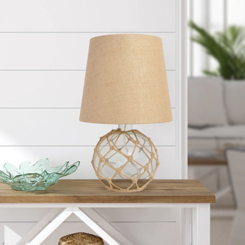 Lalia Home Maritime Medium Coastal Fisherman's Shoreside Glass Rope Table Lamp with Burlap Fabric Empire Shade