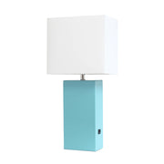 Lalia Home Lexington Leather Base Modern Home Decor Bedside Table Lamp with USB Charging Port