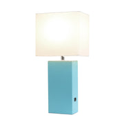 Lalia Home Lexington Leather Base Modern Home Decor Bedside Table Lamp with USB Charging Port