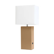 Lalia Home Lexington Leather Base Modern Home Decor Bedside Table Lamp with USB Charging Port
